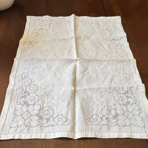 Vintage white cotton embroidery Madeira table dresser linen centerpiece runner